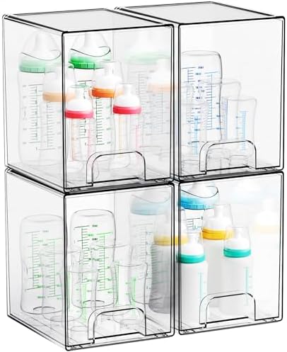 Yieach 7.5" High Stackable Storage Bins, 4 Pack Bottle Station and Baby Bottle by Yieach