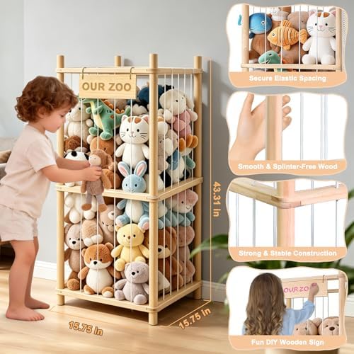 Stuffed Animal Storage, Wood Stuffed Animal Zoo Storage, Space Save Toy - Image 6
