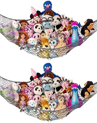 Large Stuffed Animal Storage Hammock 2 Pack | Holds 12 lbs | Corner Stuffed by LillysLove