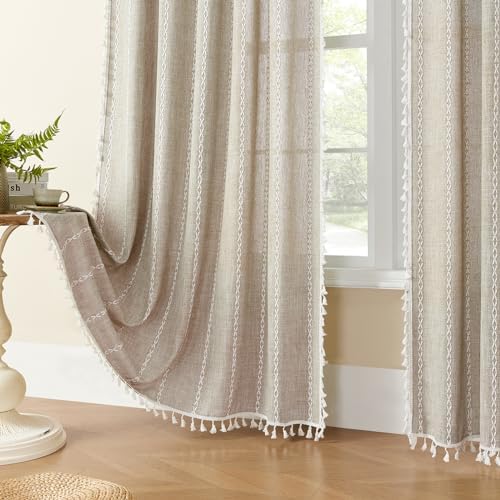 MitoVilla Boho Farmhouse Living Room Curtains 63 Inch Length 2 Panels, Modern - Image 2