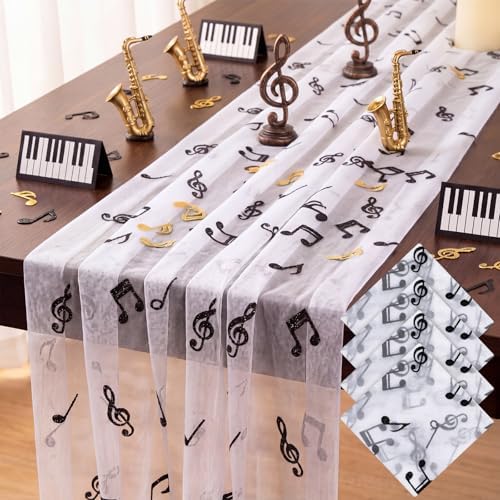 4 Pcs Music Table Runner 29x70 Inch Glitter Black Tulle Party by Windkream