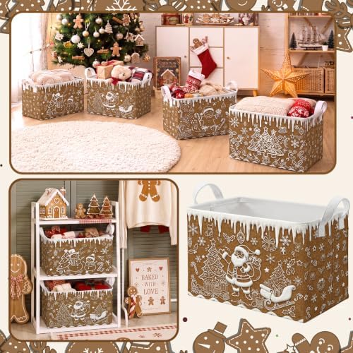 4 Pack Christmas Storage Bin Collapsible Large Christmas Gingerbread Storage - Image 5