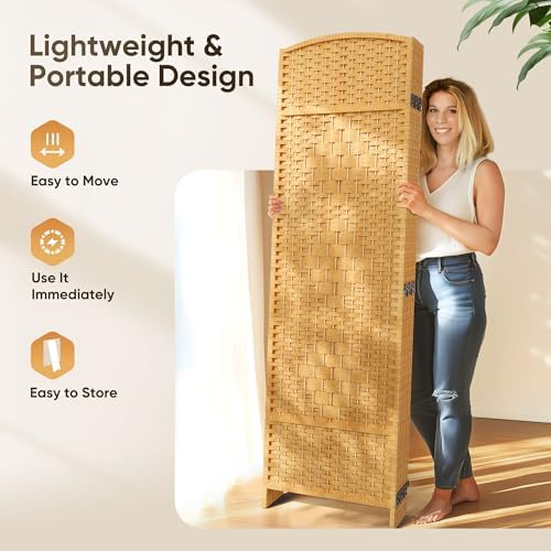 JOSTYLE Rattan Room Divider, 6-Panel Folding Privacy Screen 6ft. Extra Wide - Image 5