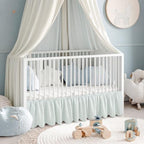 Mindsoft Green Scallop Edge Cotton Crib Skirt Ticking Strip Farmhouse Chic - Image 3