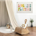 Long Live Playtime Banner – Girl Boy Room Decor Linen Banner Hanging Flag Retro - Image 3