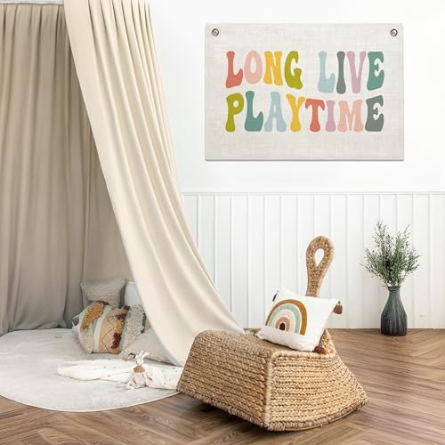 Long Live Playtime Banner – Girl Boy Room Decor Linen Banner Hanging Flag Retro - Image 3