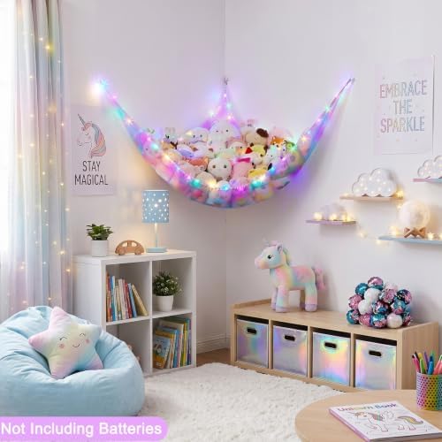 Stuffed Animals Hammock with LED Light Toy Net Room Decor Corner Storage - Image 6