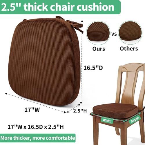 2.5" Thick Chair Cushions for Dining Chair, Corduroy High Density Foam Kitchen - Image 2
