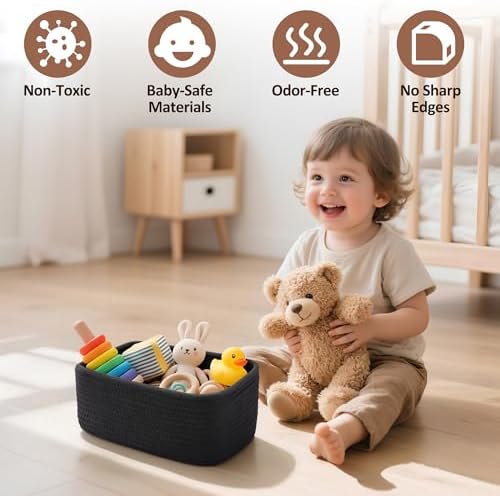5-Pack Small Woven Rope Storage Baskets, 2 Sizes Organizer Bins - Image 6