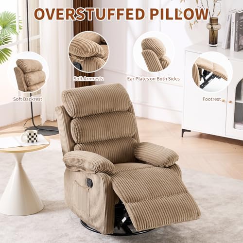 Velvet Upholstered Glider Recliner Chair – 360° Swivel Rocker Chair - Image 6