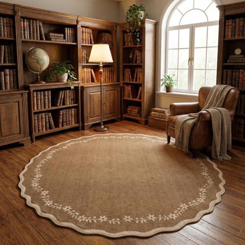 GarveeHome Large Round Rug 8ft Scalloped Washable Circle Living Room Rug by GarveeHome