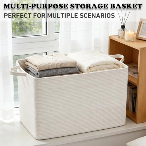 65L Large Laundry Basket with Handles, Woven Blanket Basket - Image 6