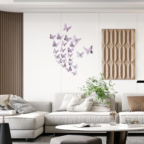 SAOROPEB 3D Butterfly Wall Decor 48 Pcs Lavender Butterfly Decorations - Image 3