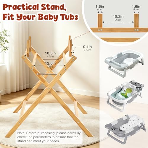 FUNLIO Wooden Baby Bathtub Stand, Foldable Baby Bath Stand - Image 4