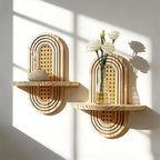 Artilady Boho Shelf Wall Decor Rattan Wood Floating Shelves Srorage Display by Artilady