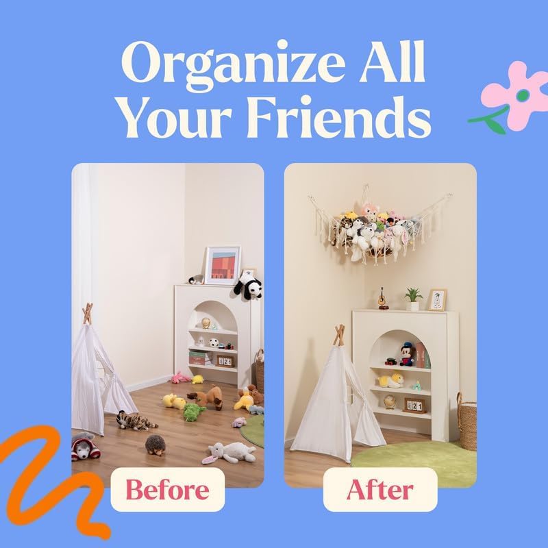 Large Macrame Stuffed Animal Storage Hammock | Holds 12 lbs | Corner Stuffed - Image 5