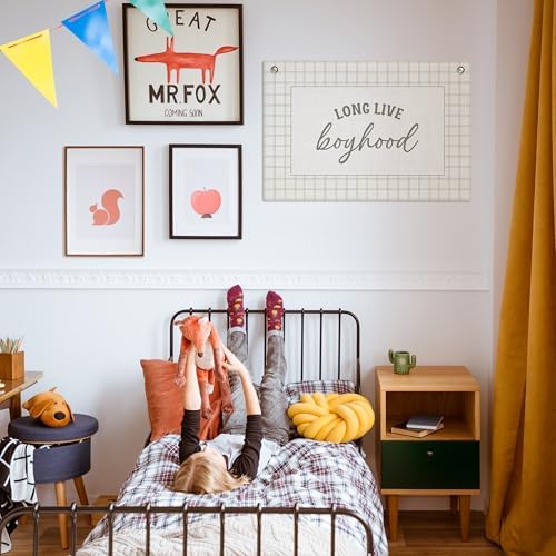 Long Live Boyhood Banner – Boy Room Decor Linen Banner Hanging Flag Retro Pink - Image 5