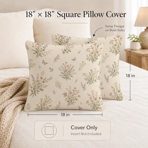 ORAFOUDUO Vintage Wildflower Butterfly Throw Pillow Cover 18x18 - Image 6