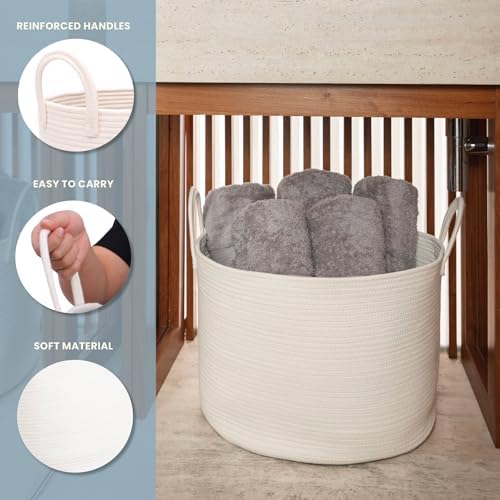 OrganiHaus Round Toy Basket & Blanket Basket, Cotton Rope 20x13" - Image 3
