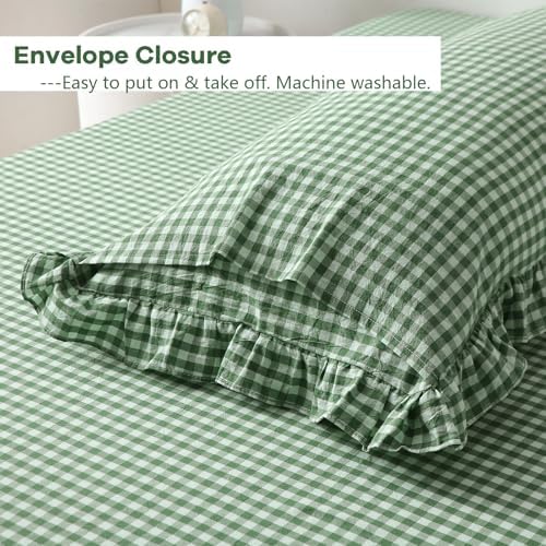 Green White Gingham Ruffle Body Pillow Cover 20"x54" - Image 5
