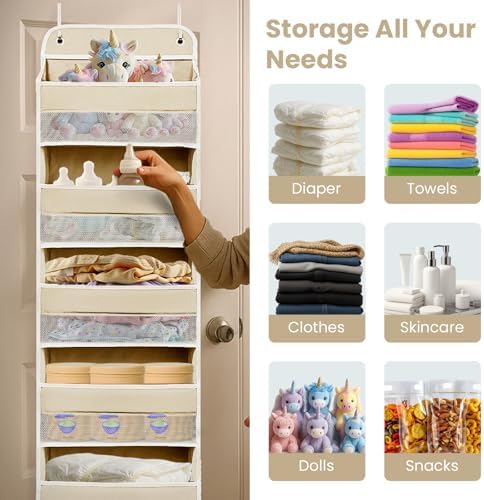 Over the Door Organizer 6 Shelves & 8 Pockets, Zippered Divider - Image 3