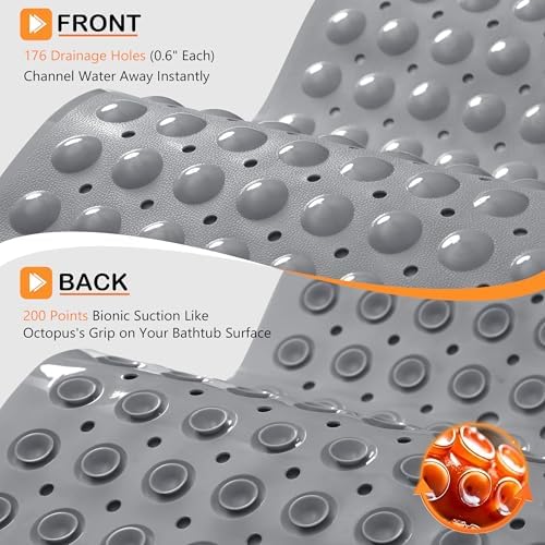 Yimobra Non Slip Bath Mat for Tub 40x16, Extra Long Bath Tub Mat - Image 3