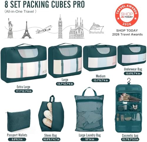 Veken 8 Set Packing Cubes for Travel Essentials, Anti-Wrinkle Buckled Suitcase - Image 2
