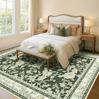 Oriental Dark Green Area Rugs 9x12 Washable Extra Large Carpet - Image 2