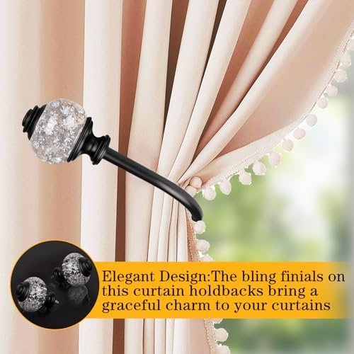 USFOOK Black Curtain Holdbacks, Decorative Drapery Tiebacks, 2 Pack/1 Pair - Image 2