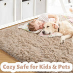 Amdrebio Beige Boho Fluffy Kids Area Rug 4x6 - Image 2