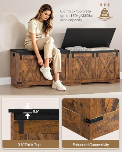 Hzuaneri 59" Farmhouse Storage Chest and Bench | 70 Gal | 330lb Seat - Image 5