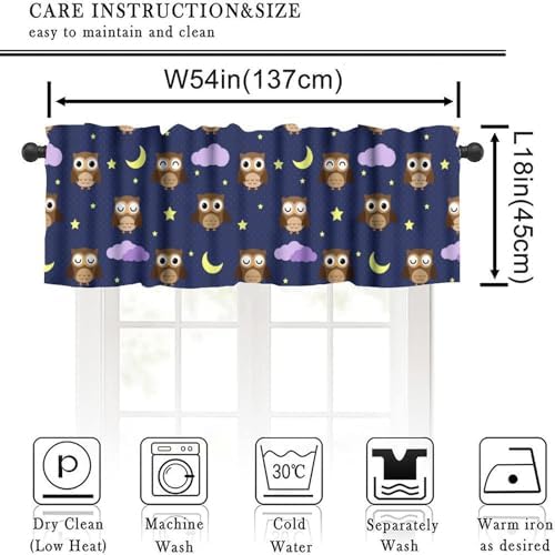 Cute Owls Valance Curtains for Window, Cartoon Animal Navy Blue Rod Pocket - Image 2