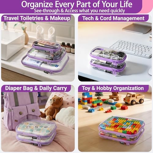 YQBRAO Clear Hard Shell Zipper Cases, 4 Small Cable Organizers - Image 3