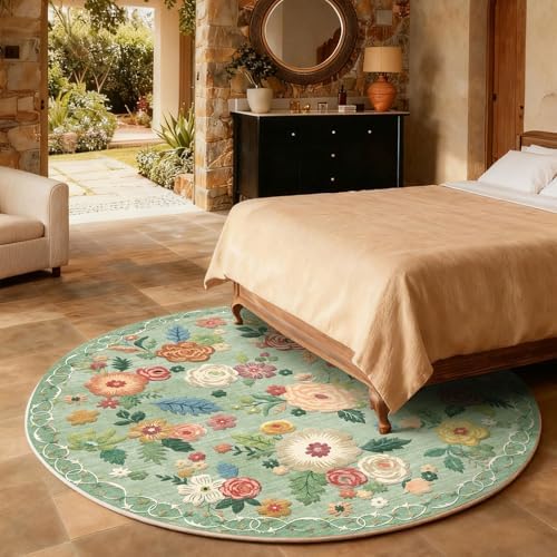 4ft Washable Round Rugs for Bedroom: Circle Living Room Rug Vintage Non Slip - Image 6