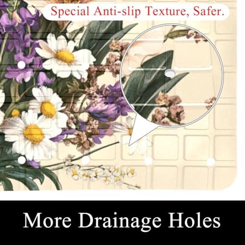 Shower Mat Non Slip 26.8 x 15.1 Inches, Wildflowers Bathtub Mat Shower Stall - Image 2