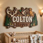 Personalized Hunting Nursery Name Sign, Custom Woodland Deer Duck Dog Wall Decor - Image 4
