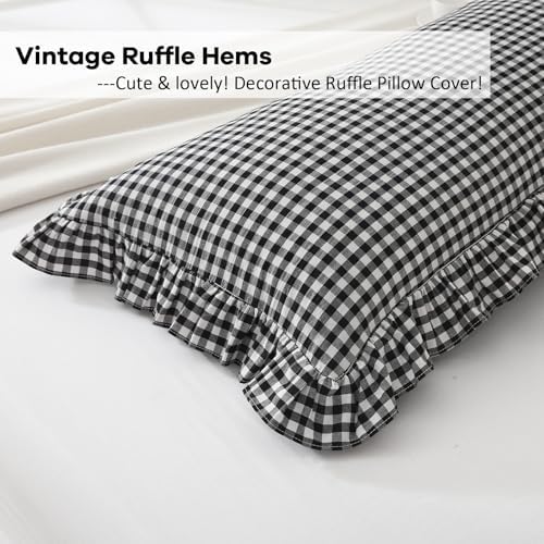 Black White Gingham Ruffle Body Pillow Cover 20"x54" - Image 4