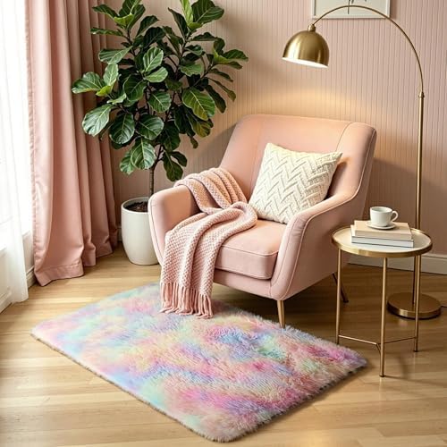 Rainbow Unicorn Shag Rug, Washable Non Slip Fluffy Kids Carpet - Image 6