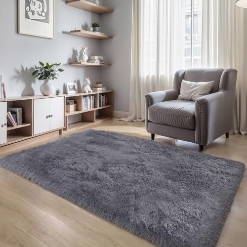 6x9 Thick Grey Shag Rug for Bedroom, Soft Plush Fluffy Carpet - Image 6