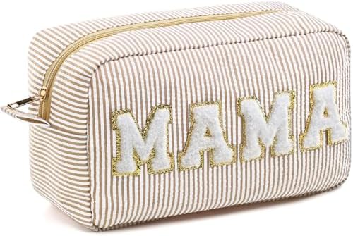 Sanwuta Seersucker Cosmetic Bags Mama Bag Chenille Letter Seersucker Makeup by Sanwuta