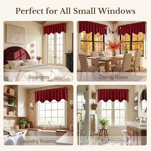 StangH Red Christmas Velvet Window Valance 52x18 Inch, 4-Panel Set - Image 6