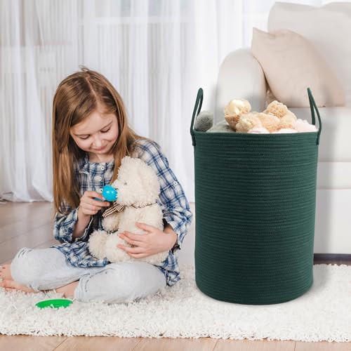 Woven Cotton Rope Laundry Basket, 15x20 Laundry Hamper, Dark Green - Image 6