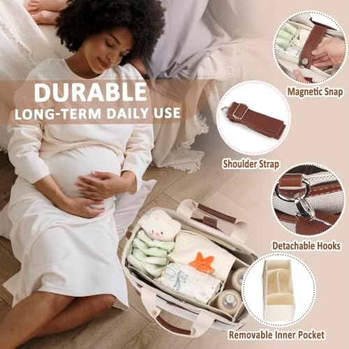 Canvas Diaper Bag Organizer, Diaper Caddy Nursery Storage, Baby Gift Basket - Image 5