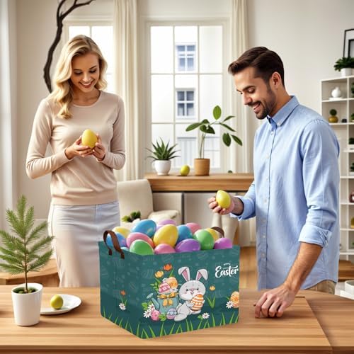 Large Cute Easter Basket for Kid Empty Gift Baby Rectangle Storage Bin Bunny - Image 6