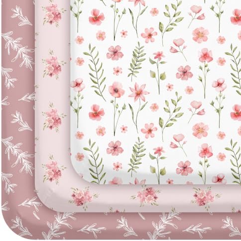 Pack and Play Mattress Sheets Fitted, 3 Pack Mini Crib Sheets by CivaruaKids