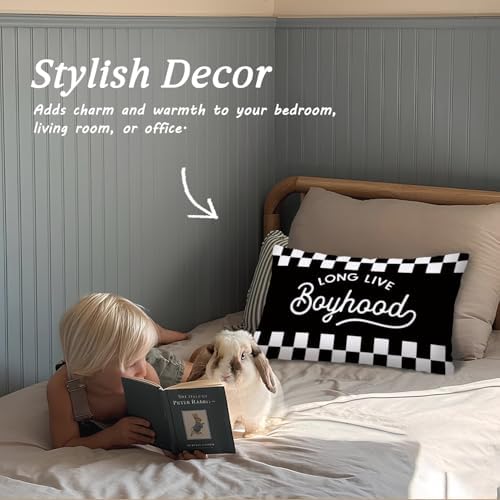 Long Live Boyhood 12x20 Pillow Cover, Boys Room Decor, Trendy Black and White - Image 6