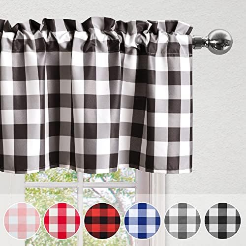 Hiasan Plaid Curtains Valances, Coffee and White, 52W x 18L, 1 Panel - Image 3