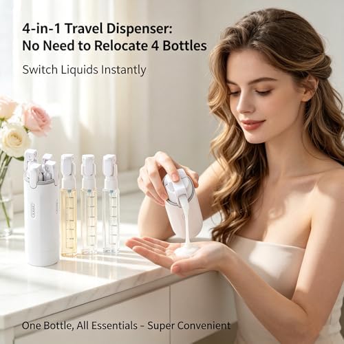 4 in 1 Travel Dispenser Bottle, One-Press No Squeeze Toiletries Set - Image 4