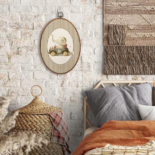 SONMYSULIL Vintage Car Elephant Nursery Wall Art Decor, Animal Nursery Oval - Image 4