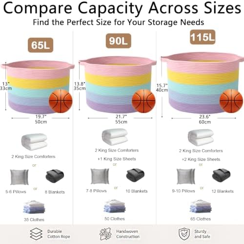 90L Large Blanket Basket, Rope Woven Laundry Basket-Colorful - Image 2